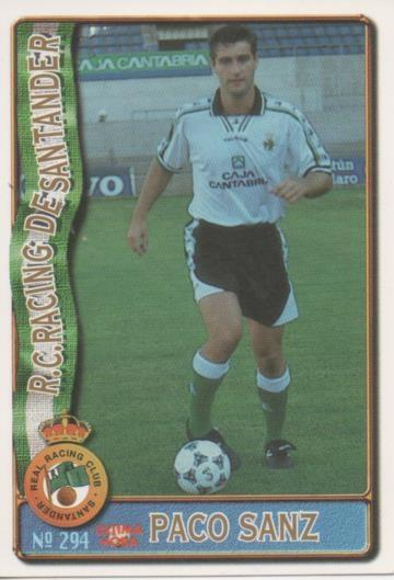 Cromo E003653: Trading Card. Las Fichas de la Liga 96-97. nº 294 "Ultima Hora" Paco Sanz, R.C. Racing de Santander