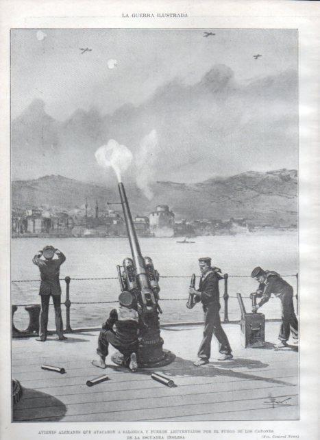 LAMINA V22339: Fuego de cañones de la escuadra inglesa en Salonica