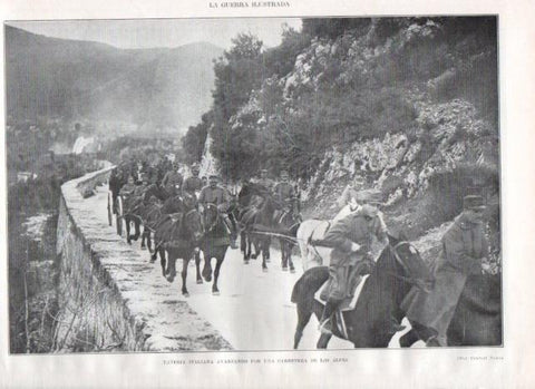 LAMINA V22330: Bateria italiana avanzando por carreterra de los Alpes