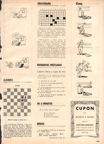 LAMINA V22056: Viñetas de Coq y crucigrama para Blanco y Negro num. 2824