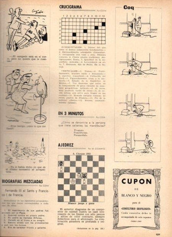 LAMINA V21968: Viñetas de Coq y crucigrama para Blanco y Negro num. 2821