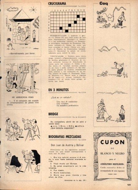 LAMINA V21983: Viñetas de Coq y crucigrama para Blanco y Negro num. 2822