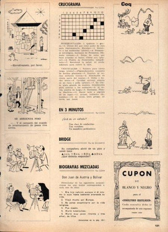 LAMINA V21983: Viñetas de Coq y crucigrama para Blanco y Negro num. 2822
