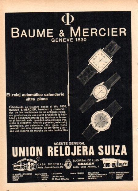 LAMINA V22158: Publicidad Baume & Mercier en Union Relojera Suiza