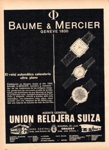 LAMINA V22158: Publicidad Baume & Mercier en Union Relojera Suiza