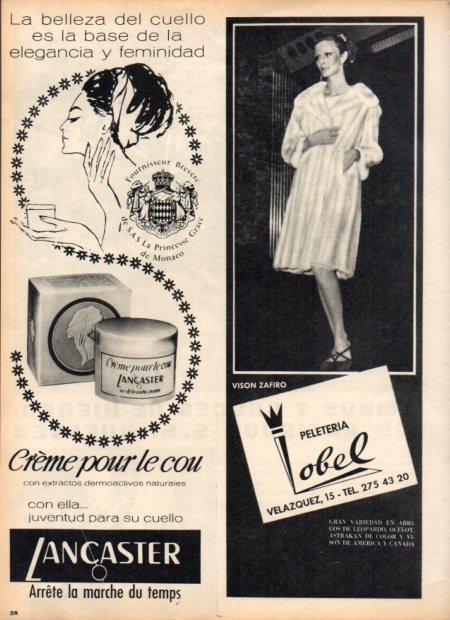 LAMINA V22092: Publicidad creme pour le cou Lancanter y Peleteria Lobel