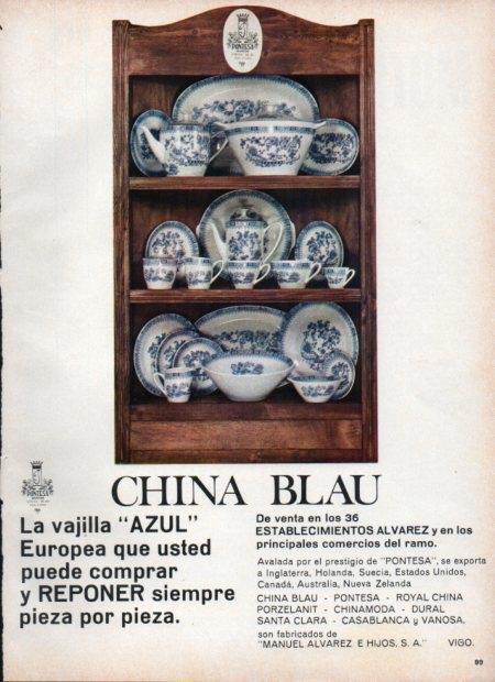 LAMINA V21740: Publicidad vajilla azul China Blau