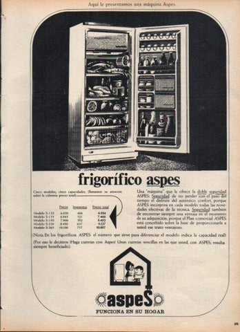 LAMINA V21678: Publicidad frigorifico Aspes