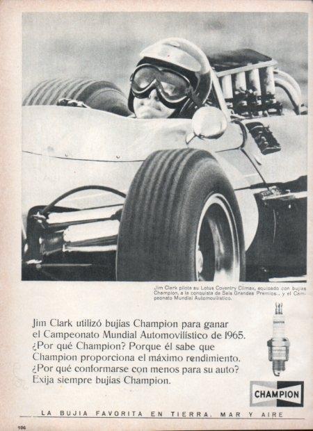 LAMINA V21708: Publicidad bujias Champion con Jim Clark