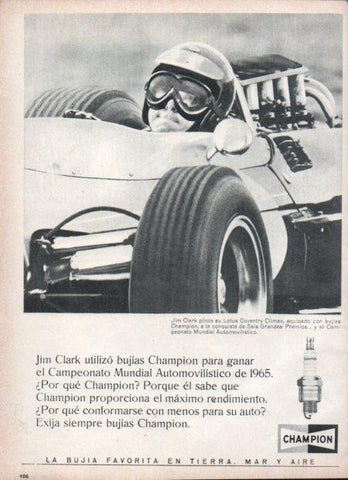 LAMINA V21708: Publicidad bujias Champion con Jim Clark