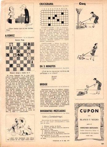 LAMINA V21909: Viñetas de Coq y crucigrama para Blanco y Negro num. 2819