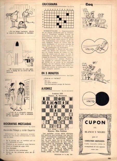 LAMINA V21938: Viñetas de Coq y crucigrama para Blanco y Negro num. 2820