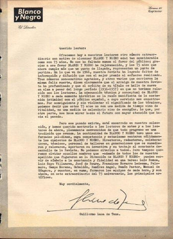 LAMINA V21814: Carta de Guillermo Luca de Tena para Blanco y Negro num. 2818