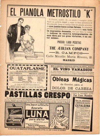 LAMINA V22806: Publicidad El Pianola Metrostilo K The Aeolian Company