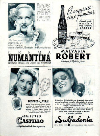 LAMINA V22533: Publicidad crema Numantina y malvasia Robert