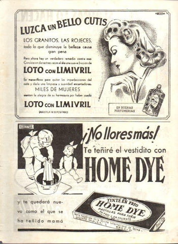 LAMINA V22518: Publicidad Loto con Limivril y Home Dye tinte