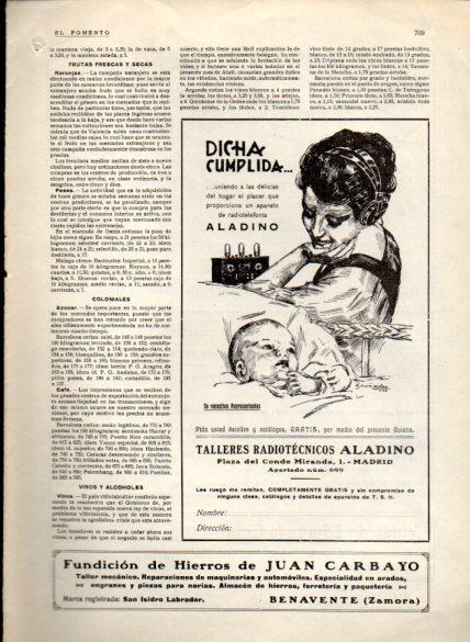 LAMINA V22696: Publicidad Talleres Radiotecnicos Aladino