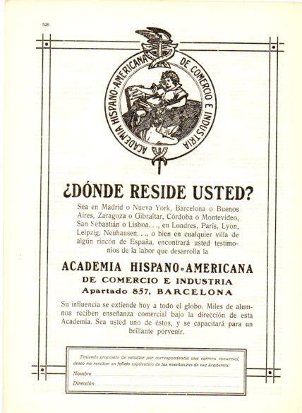 LAMINA V22656: Publicidad Academina Hispano Americana de Comercio e Industria