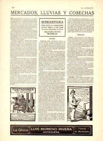 LAMINA V22694: Publicidad La Gloria de Luis Moreno Rivera