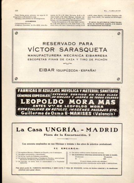 LAMINA V22682: Publicidad Leopoldo Mora Mas antes Viuda de Leopoldo Mora