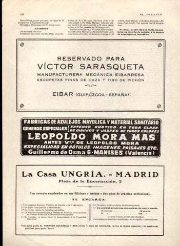 LAMINA V22682: Publicidad Leopoldo Mora Mas antes Viuda de Leopoldo Mora