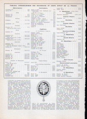 LAMINA V23549: Tableau chronologique des souverains et chefs d'etat de la France