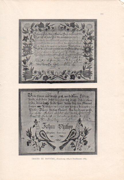 LAMINA V23463: Images de bapteme, Strasbourg 1764 et Sundhausen 1785
