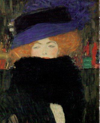 LAMINA V23252: Gustav Klimt. Dama con sombrero y boa de plumas detalle
