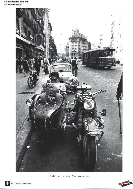 LAMINA 33374: Moto - sidecar en calle Pelai