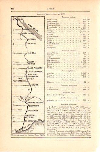 LAMINA V23607: Mapa de comunicaciones de Ciudad del Cabo a El Cairo 1908