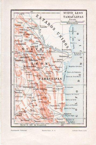 LAMINA V23946: Mapa de Nuevo Leon y Tamaulipas