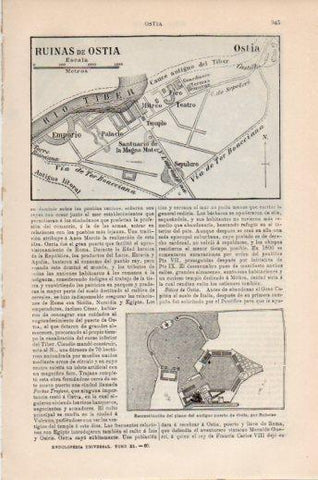 LAMINA V24124: Mapa de las ruinas de Ostia, Italia