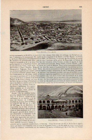 LAMINA V24096: Palacio del Gobierno y vista de Oruro, Bolivia