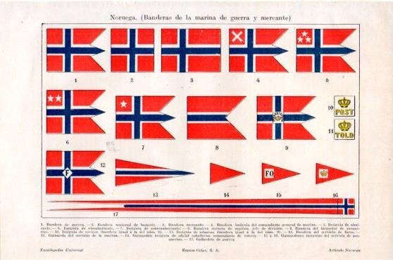 LAMINA V23884: Banderas de la marina de guerra y mercante de Noruega