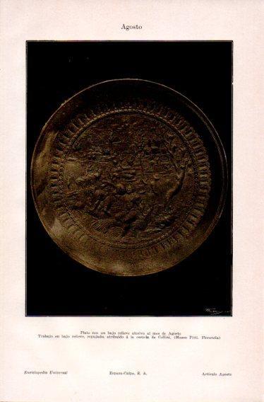 LAMINA V23629: Plato con relieve alusivo al mes de agosto