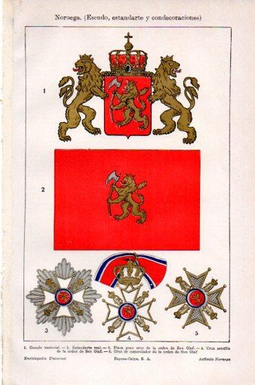 LAMINA V23882: Escudo, estandarte y condecoraciones de Noruega
