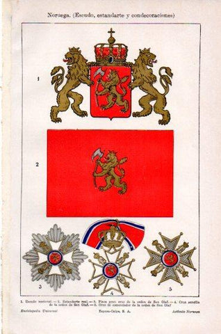 LAMINA V23882: Escudo, estandarte y condecoraciones de Noruega