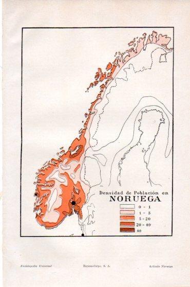 LAMINA V23878: Mapa densidad de poblacion en Noruega