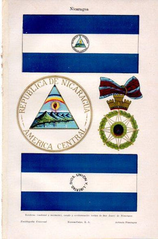 LAMINA V23774: Banderas, escudo y condecoracion de Nicaragua