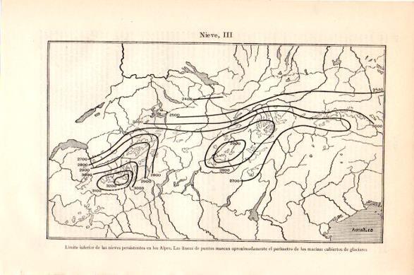 LAMINA V23794: Mapa de las nieves en los Alpes