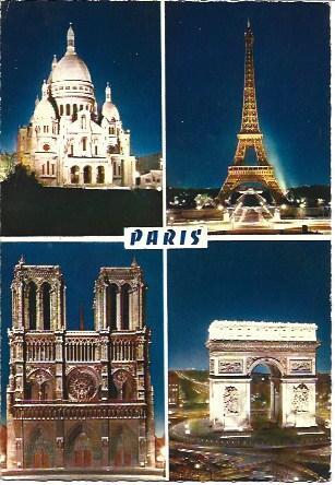 POSTAL L06059: Vistas nocturnas de edificios de Paris
