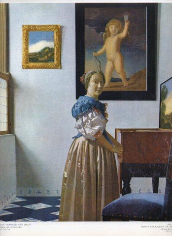 LAMINA V25879: Joven ante el clavicordio por Jan Vermeer