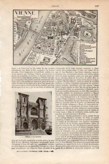 LAMINA V27261: Mapa y catedral de Vienne, Francia