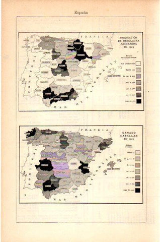 LAMINA V27630: Mapas de la produccion de remolacha azucarera y ganado caballar en España 1929