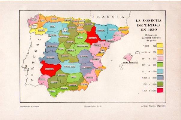 LAMINA V27669: Mapa cosecha de trigo en España en 1930