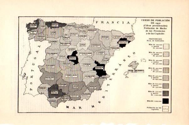 LAMINA V27661: Mapa censo de poblacion en España 1930