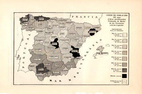 LAMINA V27661: Mapa censo de poblacion en España 1930