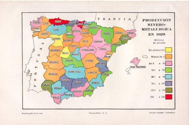 LAMINA V27658: Mapa de produccion minero metalurgica en España 1929