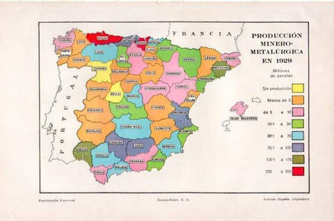 LAMINA V27658: Mapa de produccion minero metalurgica en España 1929