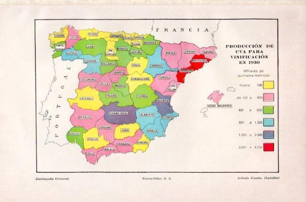 LAMINA V27657: Mapa de produccion de uva para vinificacion en España 1930